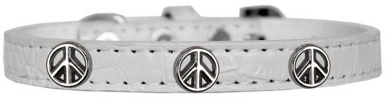 Peace Sign Widget Croc Dog Collar White Size 12